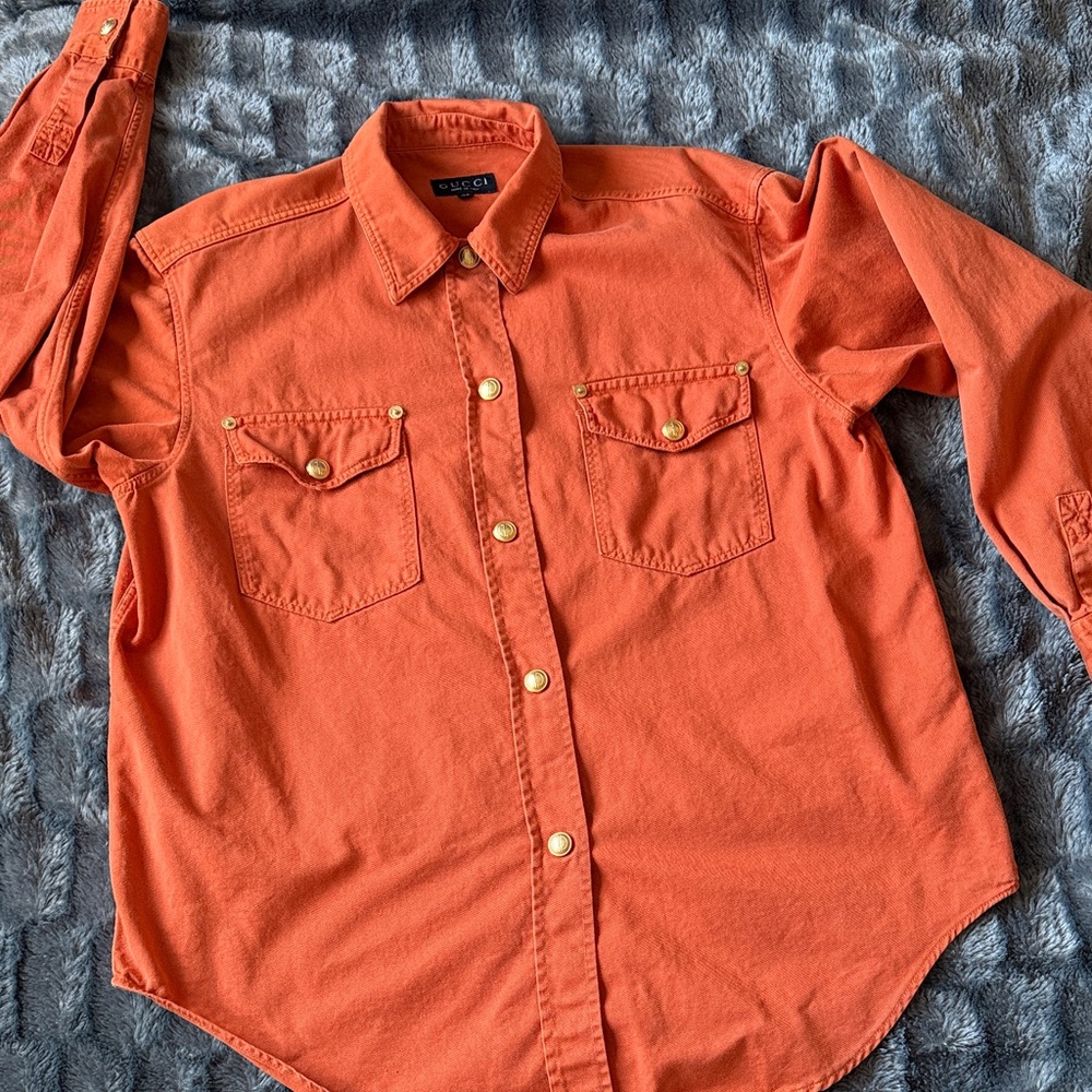 Gucci  Orange Button-Up Shirt